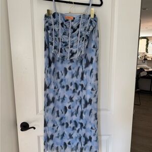 Blue and Black Patterned Skirt Set